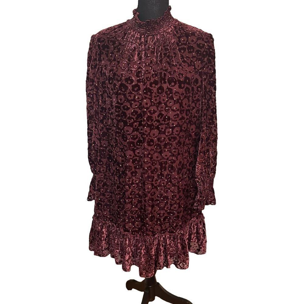 Alex Marie Maroon Velvet Long-Sleeve Dress – Size 10